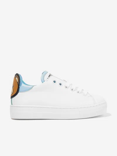 Moschino Kids' Boys Leather Teddy Bear Trainers In White