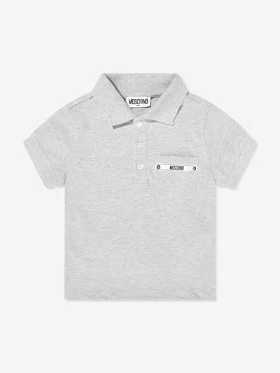 Moschino Kids'  Boys Logo Pocket Polo Shirt In Gray
