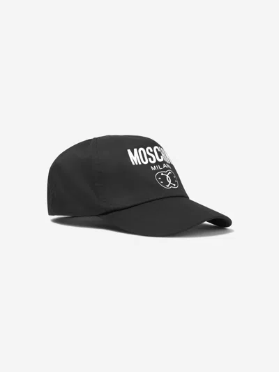 Moschino Kids' Smiley-print Cotton Cap In Black