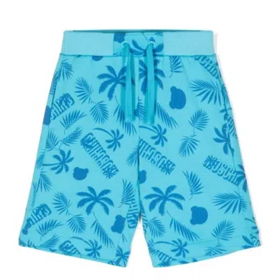 Moschino Kids'  Boys Palm Tree Logo Cotton Shorts In Blue