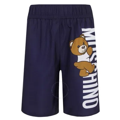 Moschino Kids'  Boys Teddy Bear Logo Swim Trunks In Blue