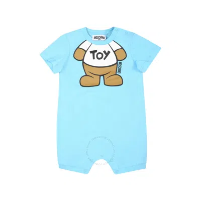 Moschino Boys Teddy Bear Motif Cotton Romper In Blue