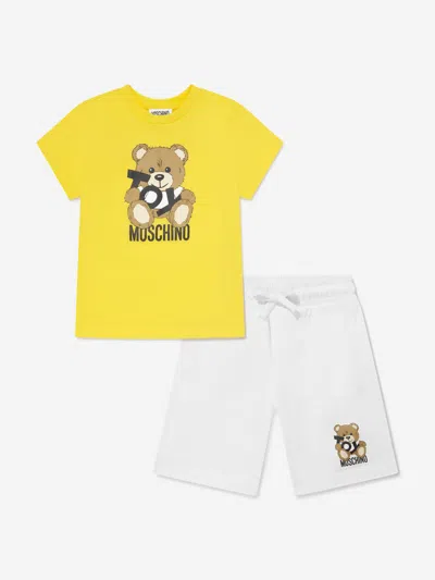 Moschino Boys Teddy Bear Short Set In Yellow