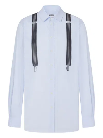 Moschino Button-down Shirt With Playful Suspenders Detail In White