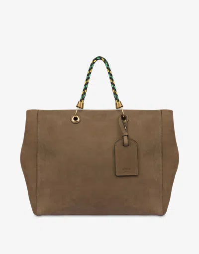 Moschino Braided Cord Suede Shopper In Green