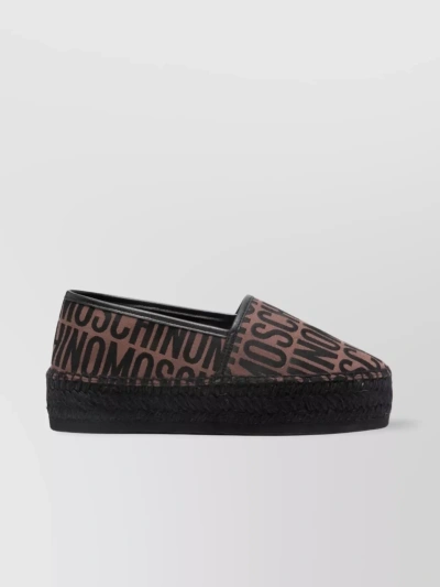 Moschino Braided Jute Flat Sandals In Black