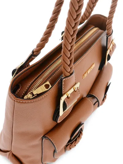 Moschino Braided-handle Shoulder Bag In Brown