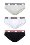 Moschino Three-pack Logo Briefs In White/black/grey