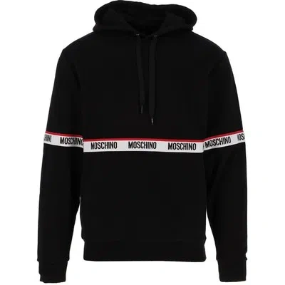 Pre-owned Moschino Branded Taped Chest Black Hoodie