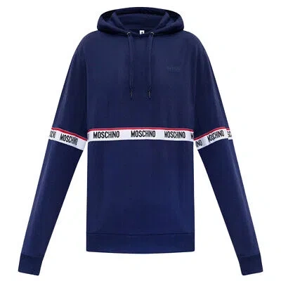 Pre-owned Moschino Branded Taped Chest Navy Blue Hoodie