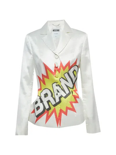 Pre-owned Moschino Brand-print Blazer In White