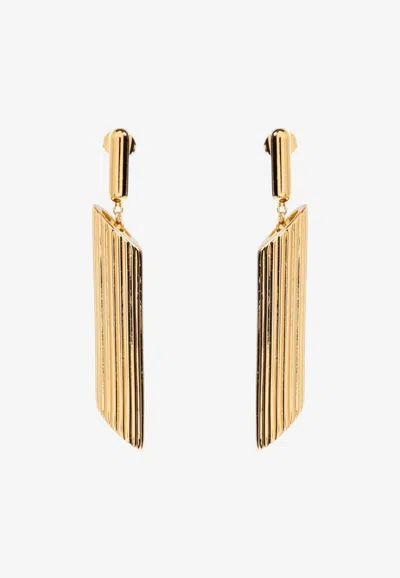 Moschino Brass Ribbed Drop Earrings In Gold