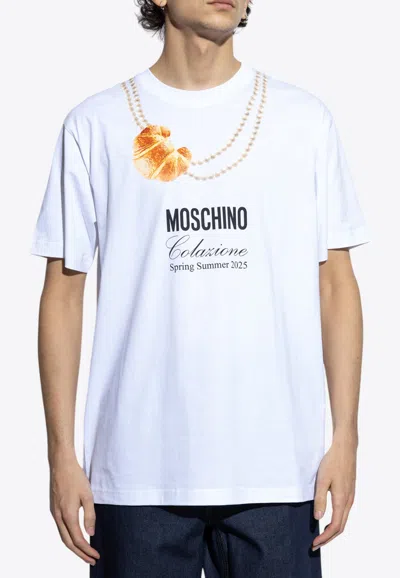 Moschino Breakfast-logo Crewneck T-shirt In White