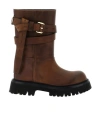 Moschino 'chunky Sole' Ankle Boots With Buckle And Strap In Brown