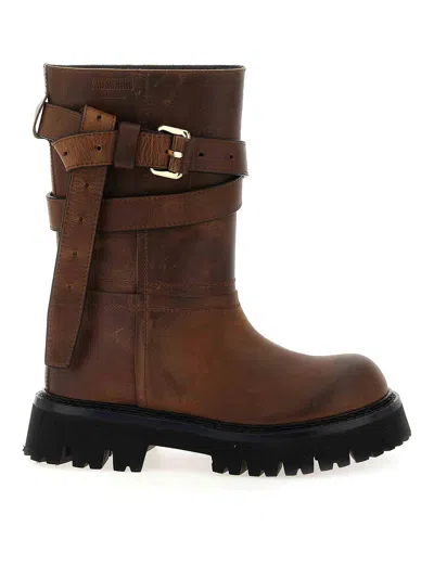 Moschino Brick Boots In Brown