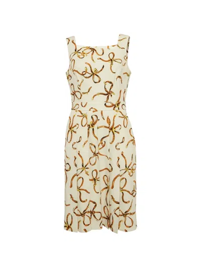 Pre-owned Moschino Bridal Bow-print Mididress In Neutral