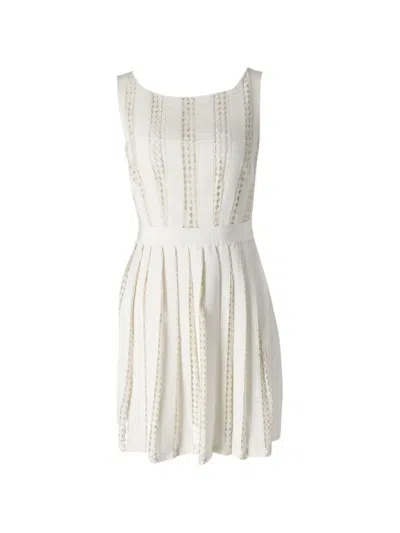 Pre-owned Moschino Broderie-anglaise Pleated Dress In White
