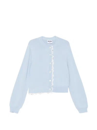 Moschino Broderie-anglaise Cardigan In Blue