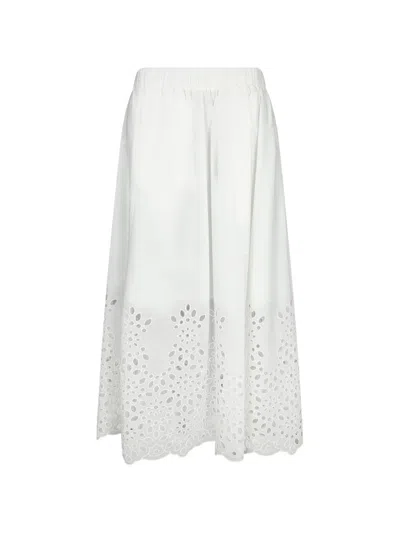 Moschino Broderie-anglaise Flared Midi Skirt In White