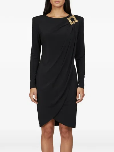 Pre-owned Moschino Brooch-detail Mini Dress In Black
