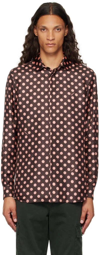 Moschino Brown & Pink Silk Allover Polka Dot Shirt In Multi Brown