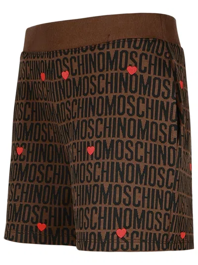 Moschino Cotton Blend Shorts Heart Motifs In Brown