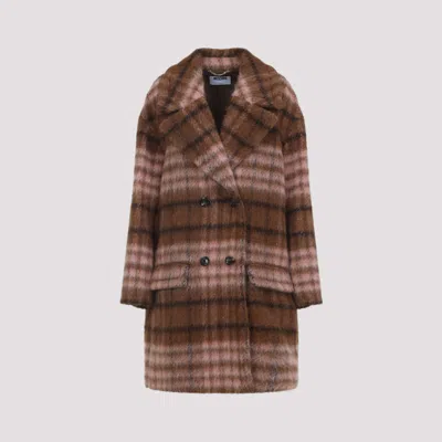 MOSCHINO BROWN DOUBLE-BREASTED CHECK COAT