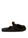 Moschino Leather Blend Slippers Fur Detail In Estampado Animalier