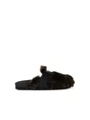 Moschino Leather Blend Slippers Fur Detail In Brown