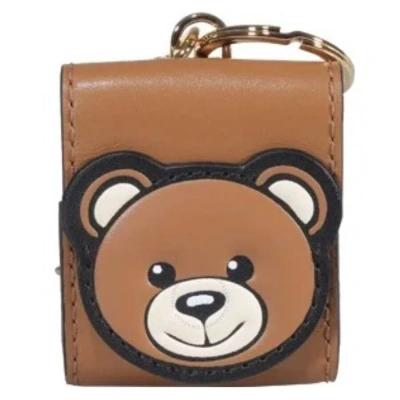 Moschino Brown Leather Teddy Bear Keychain Pouch