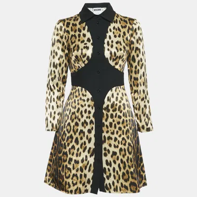 Pre-owned Moschino Brown Leopard Print Cotton Blend Shirt Dress S