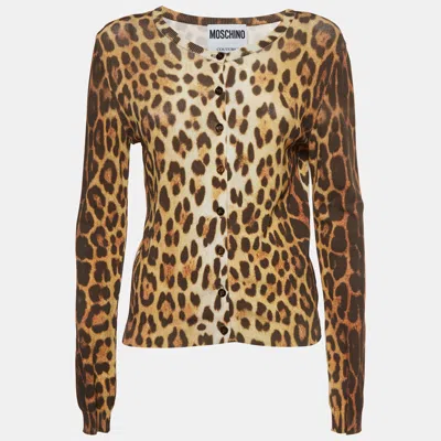 Pre-owned Moschino Brown Leopard Print Knit Cardigan M