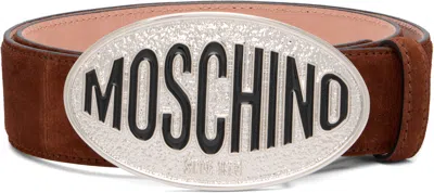 Moschino Brown Logo Hardware Belt In Multi
