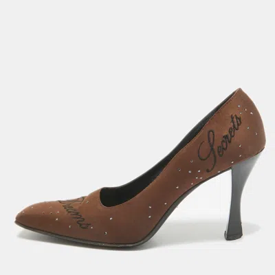 Pre-owned Moschino Brown Satin Square Toe Pumps Size 38.5