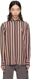 Moschino Brown Striped Teddy Patch Shirt In Multi Brown