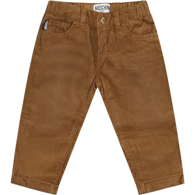 Moschino Brown Trousers For Baby Boy With Teddy Bear In Beige