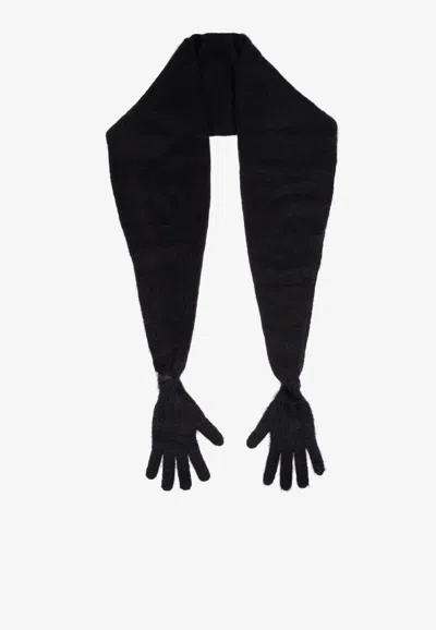 Moschino Brushed Draped Scarf With Gloves In Black