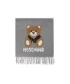 Moschino Brushed-logo Fringed Merino Scarf In Gray