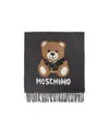 Moschino Brushed Logo-print Fringed Scarf In Black
