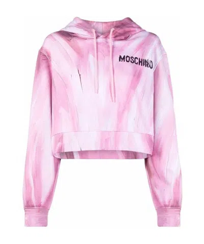 MOSCHINO BRUSHSTROKE-PRINT CROPPED HOODIE