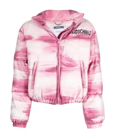 MOSCHINO MOSCHINO BRUSHSTROKE-PRINTED ZIPPED PUFFER JACKET