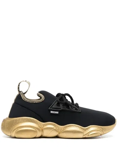 Moschino Bubble-sole Logo-tape Sneakers In Golden
