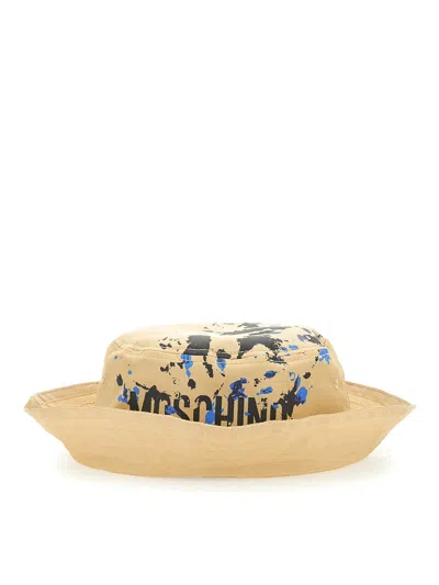 Moschino Bucket Hat With Logo In Beige