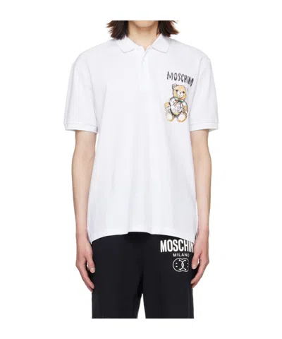 Moschino Buckle Short Sleeve Polo Shirt In White