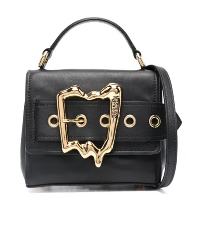 Moschino Morphed Buckle Leather Tote Bag In Black