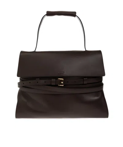 Moschino Tie Me Buckle-detail Tote Bag In Brown