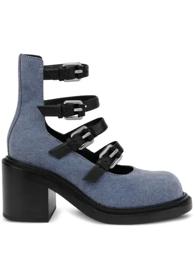 Moschino Buckle-strap Denim Pumps In Blue