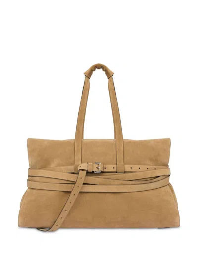 Moschino Buckle-strap Leather Shoulder Bag In Neutrals