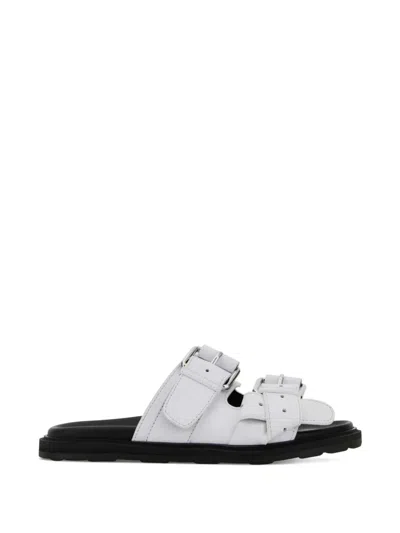 Moschino White Leather Slippers In Gray