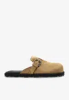 Moschino Buckle Suede Flat Mules In Beige